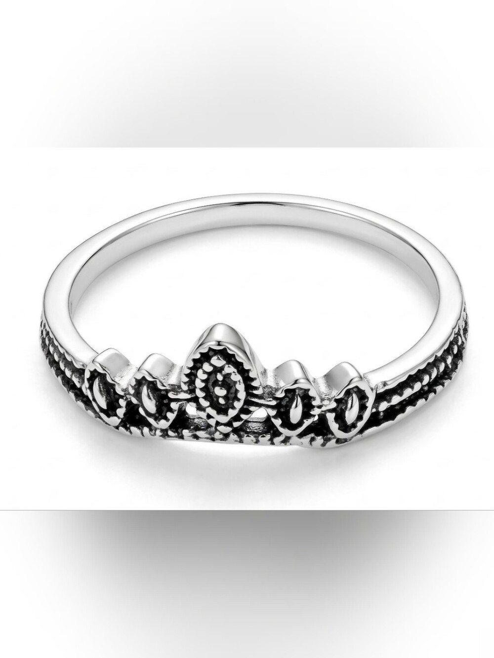 Crown tiara quality titanium marcasite silver new size 7 ring